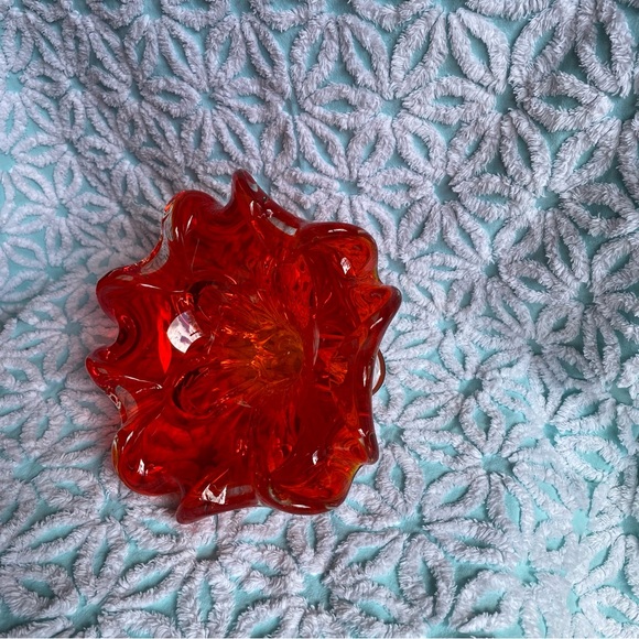 Vintage Art glass ruffle edge candy dish red orange chalet style glass MCM - Picture 6 of 9